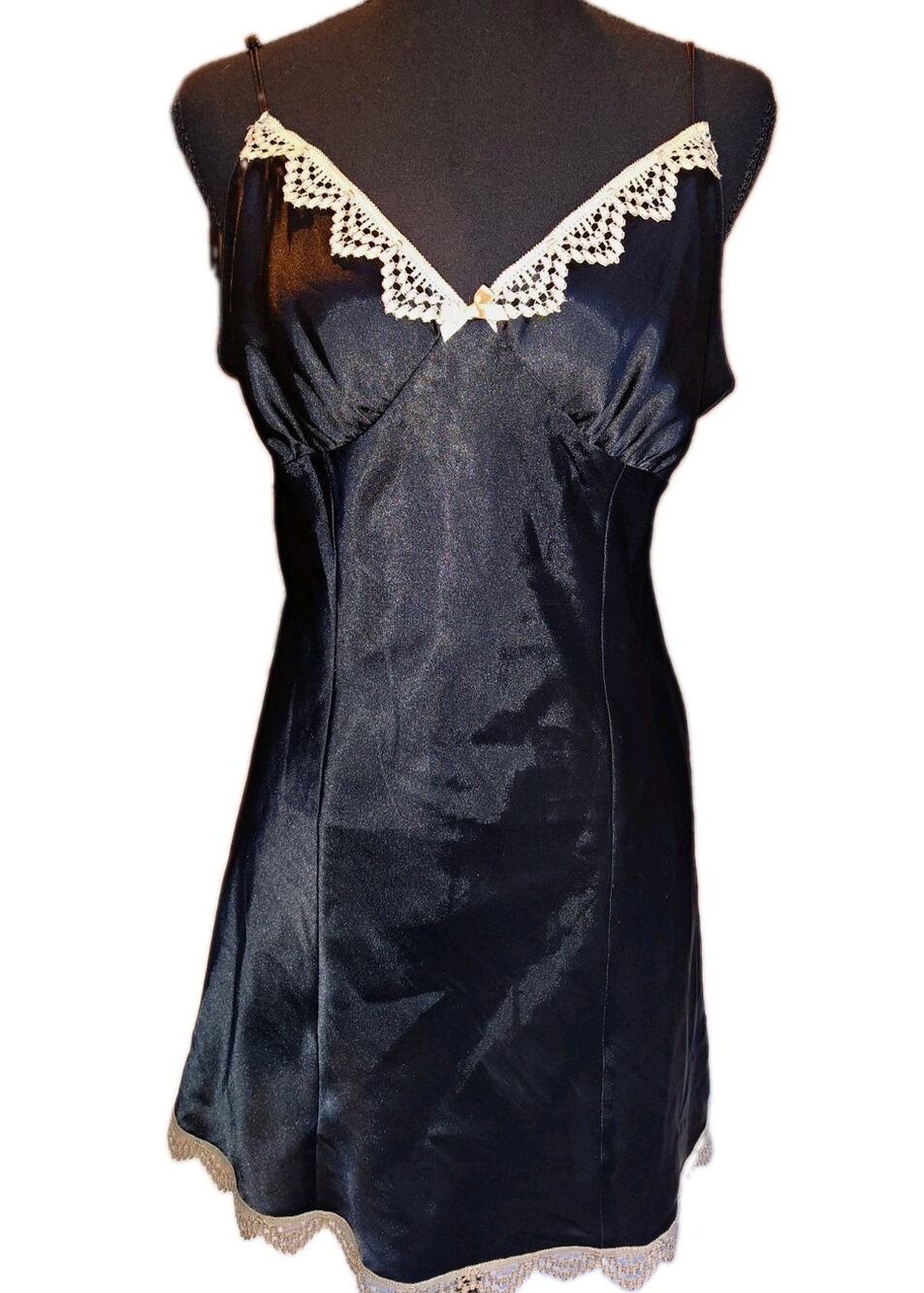 Gilligan O'Malley Black Satin Lace Chemise Slip Dress Gothic Romance Medium EUC